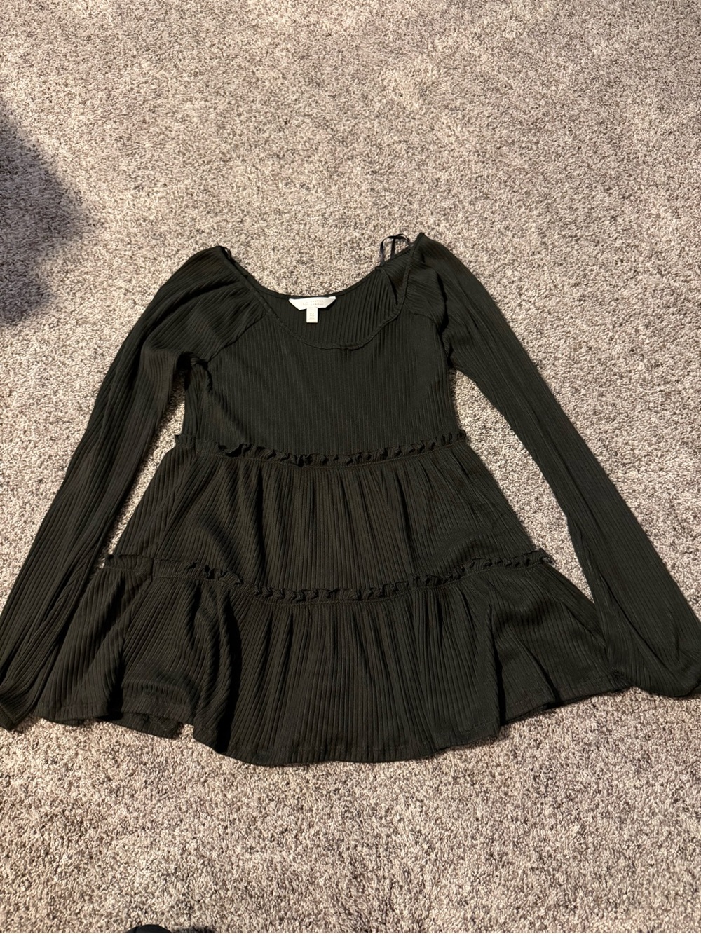LC Lauren Conrad Black Ribbed Long-Sleeve Tiered Tunic